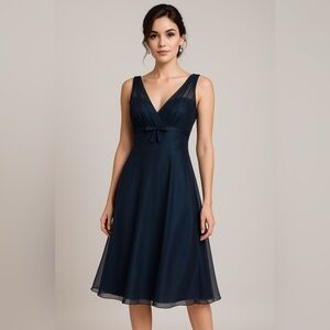 Jessica Iridescent Navy Chiffon Dress Size 2 Wedding Formal